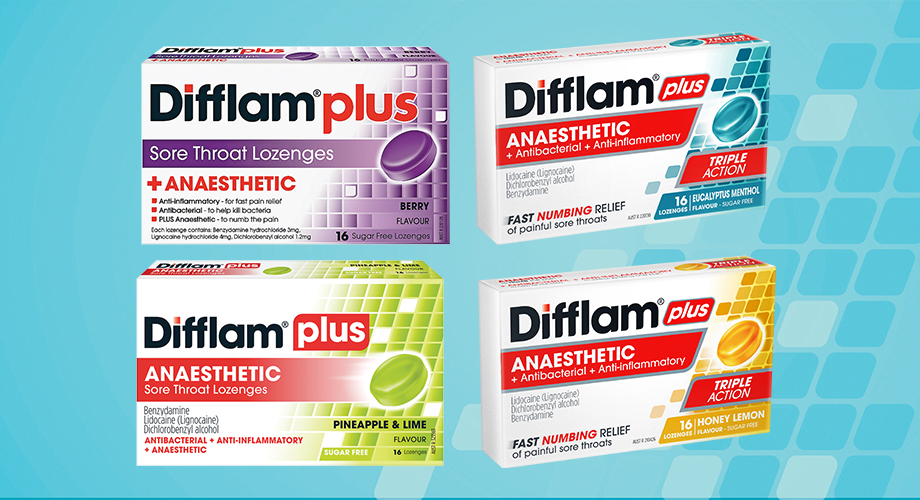 Difflam Plus Sore Throat Lozenges Anaesthetic 16pk Range
