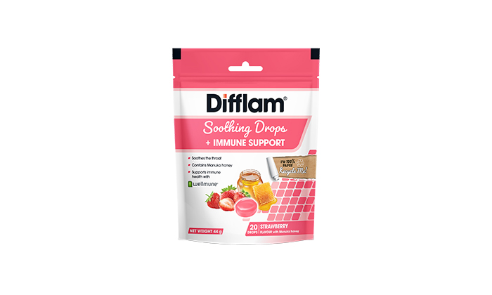Difflam Soothing Drops + Immune Support Strawberry 20pk