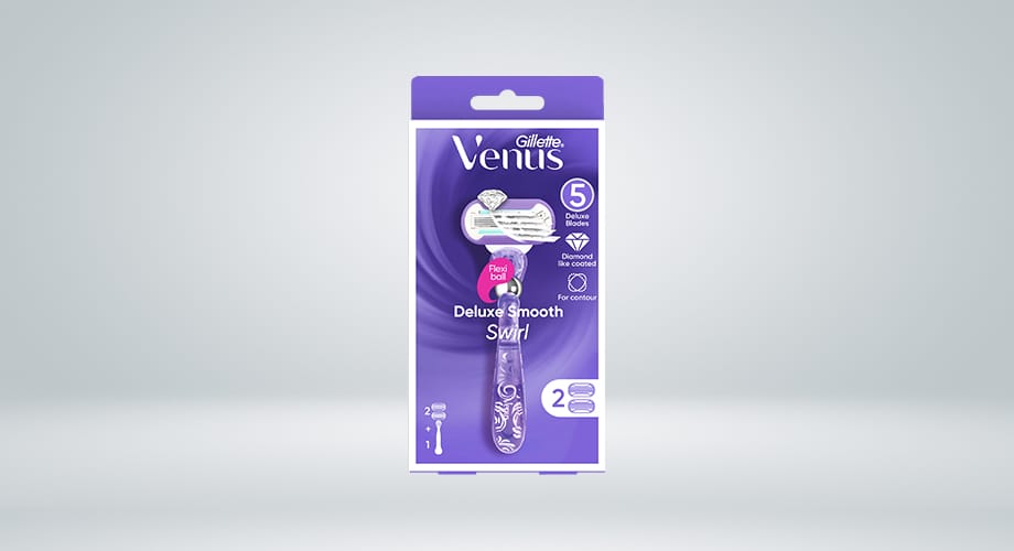 Gillette Venus Deluxe Smooth Swirl Razor for Women 1 Handle, 2 Refill Blades