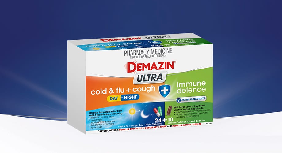 Demazin Ultra Cold & Flu + Cough + Immune Defence 34 Capsules