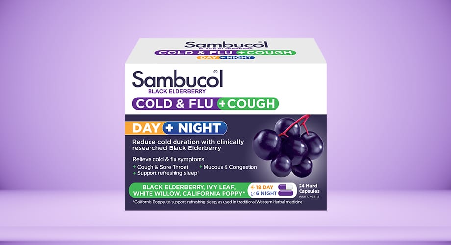 Sambucol Black Elderberry Cold & Flu + Cough Day + Night 24 Capsules