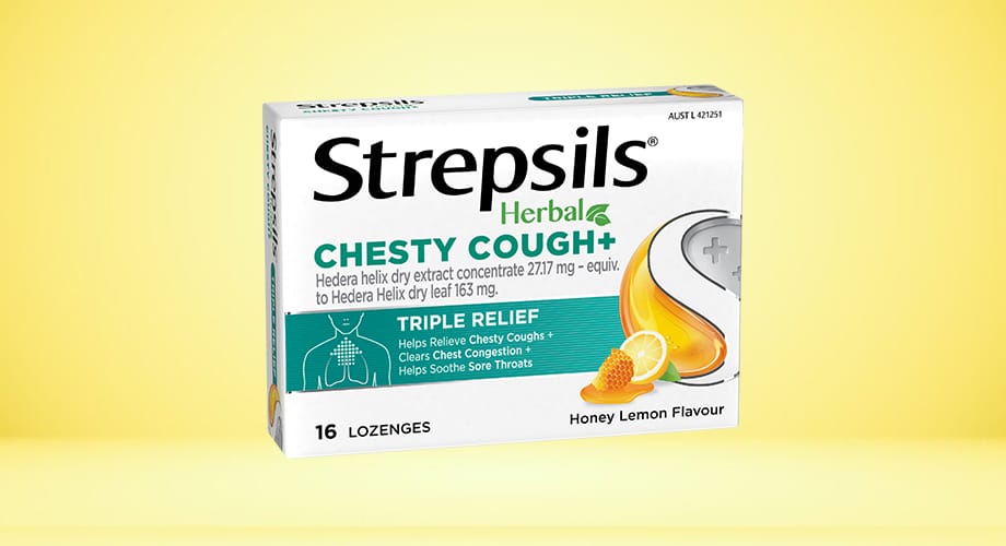 Strepsils Herbal Chesty Cough+ Lozenges Honey Lemon 16pk
