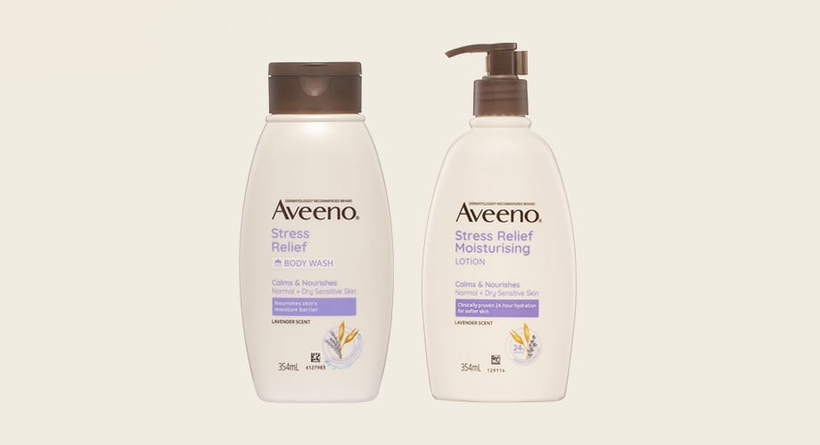 Aveeno Stress Relief Body Wash or Lotion 345mL Range