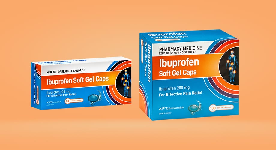 Ibuprofen AFT 200mg 20 or 100 Soft Gel Capsules