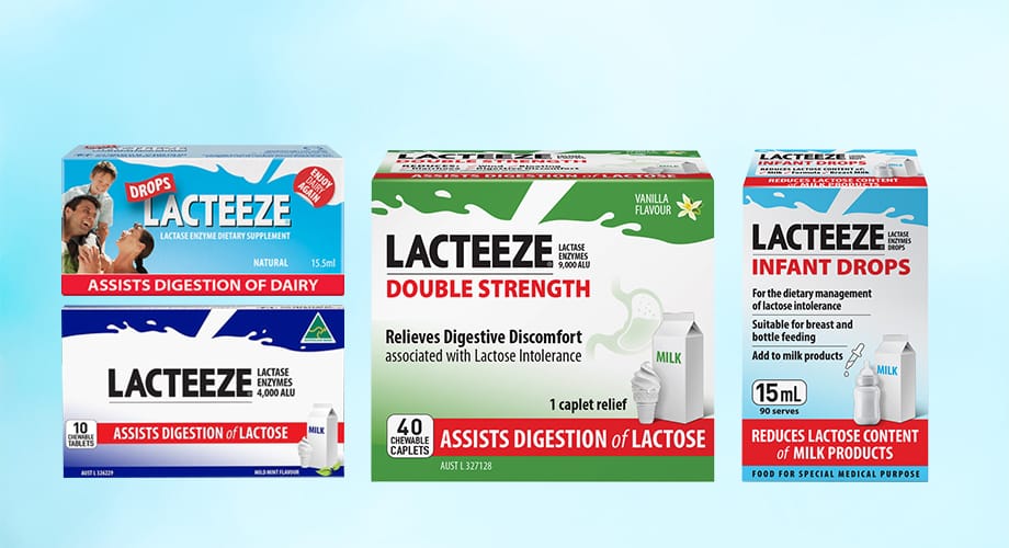 Lacteeze Chewable Tablets or Drops Range
