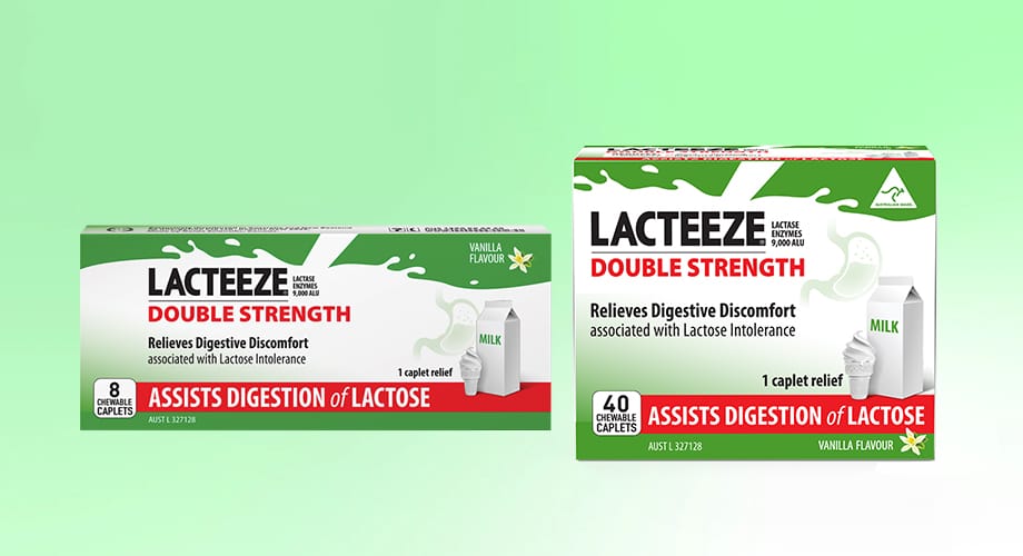 Lacteeze Double Strength 8 or 40 Chewable Capsule Shaped Tablets