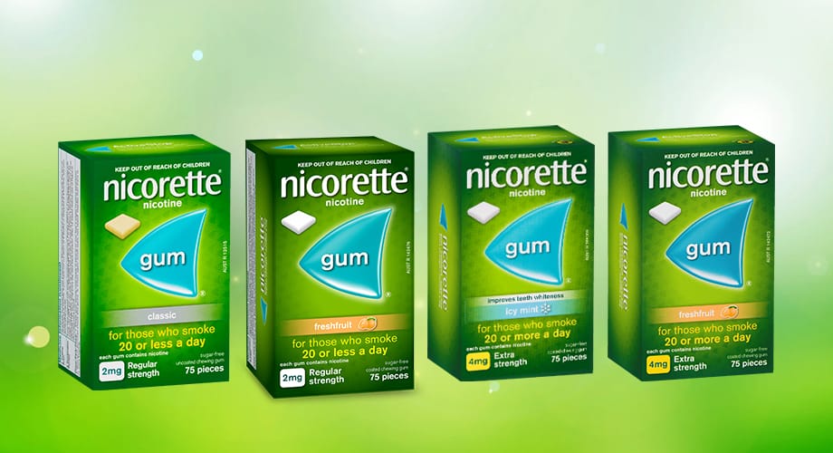 Nicorette Gum Classic, Fresh Fruit or Icy Mint 2mg or 4mg 75pk