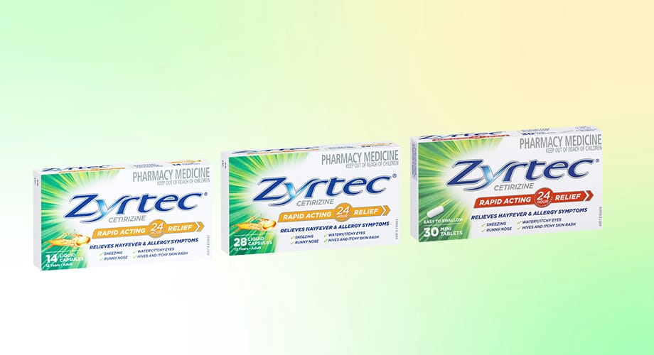 Zyrtec Cetrizine Rapid Acting 24 Hour Relief Range