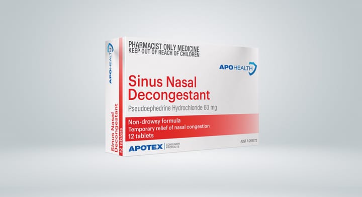 APOHEALTH Sinus Nasal Decongestant 60mg 12 Tablets (S3)
