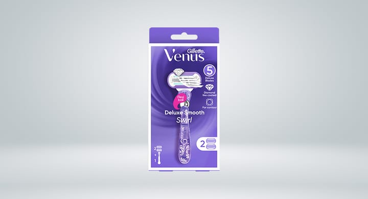 Gillette Venus Deluxe Smooth Swirl Razor for Women 1 Handle, 2 Refill Blades