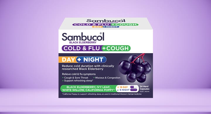 Sambucol Black Elderberry Cold & Flu + Cough Day + Night 24 Capsules