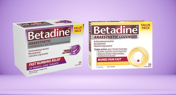 Betadine Anaesthetic Berry or Honey and Lemon 36 Lozenges Range