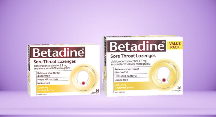 Betadine Sore Throat Soothing Honey & Lemon 16 or 36 Lozenges