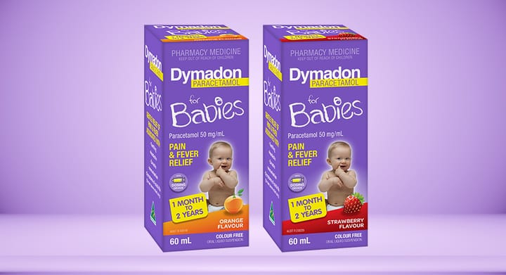 Dymadin Paracetamol For Babies 1 month- 2 Years Orange or Strawberry 60mL