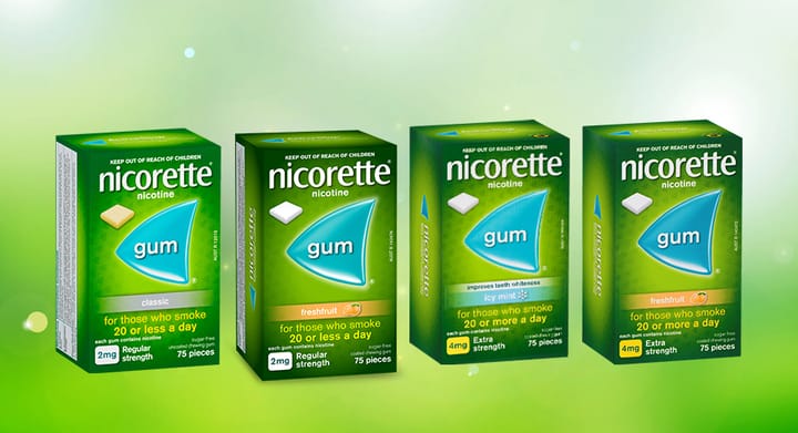 Nicorette Gum Classic, Fresh Fruit or Icy Mint 2mg or 4mg 75pk