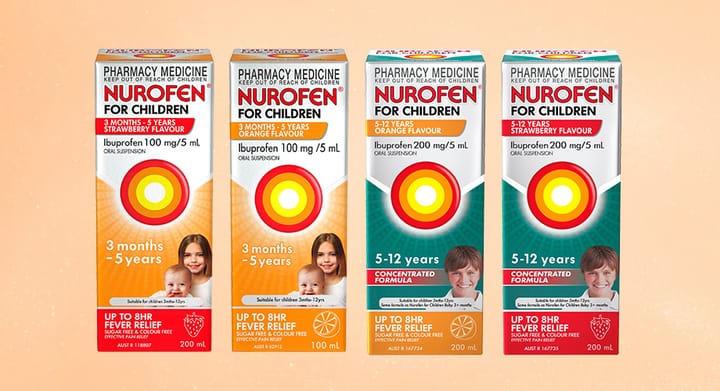 Nurofen For Children 3 Months TO 5 Years Orange or Strawberry 100mL OR 200mL